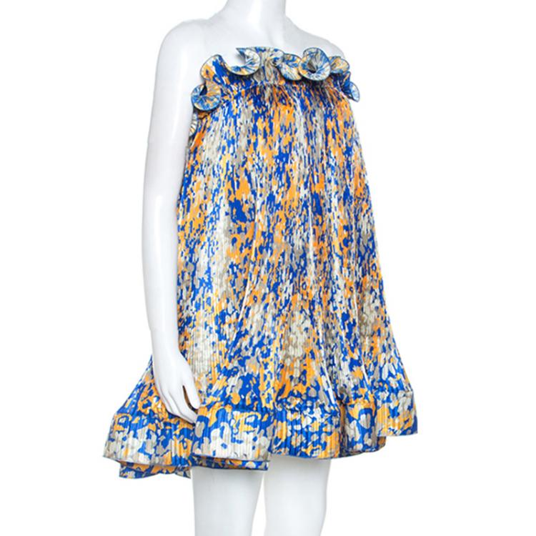 Pre Owned Stella McCartney Multicolor Printed Pleated Ruffle dress M
