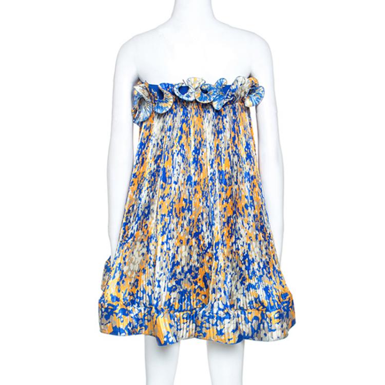Pre Owned Stella McCartney Multicolor Printed Pleated Ruffle dress M