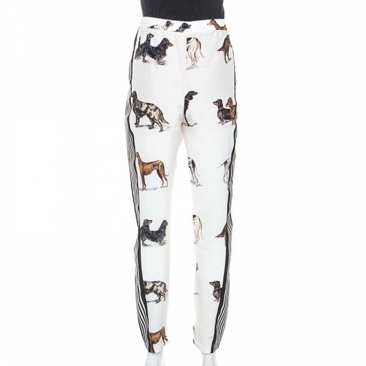 Pre Owned Stella McCartney White Striped Dog Print Silk Christine Pants S