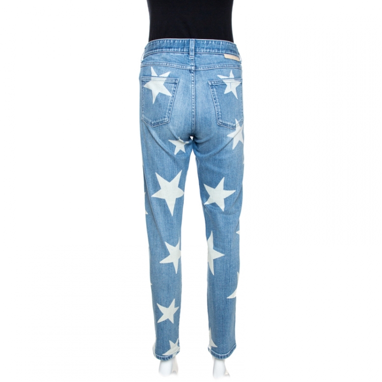 Pre Owned Stella McCartney Indigo Star Print Faded Denim Boyfriend Jeans M