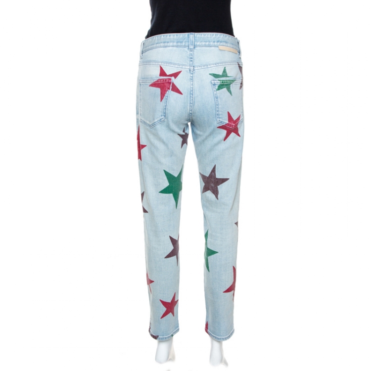 Pre Owned Stella McCartney Blue Star Print Faded Denim Boyfriend Jeans S