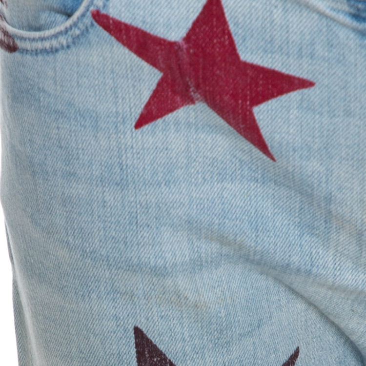 Pre Owned Stella McCartney Blue Star Print Faded Denim Boyfriend Jeans S