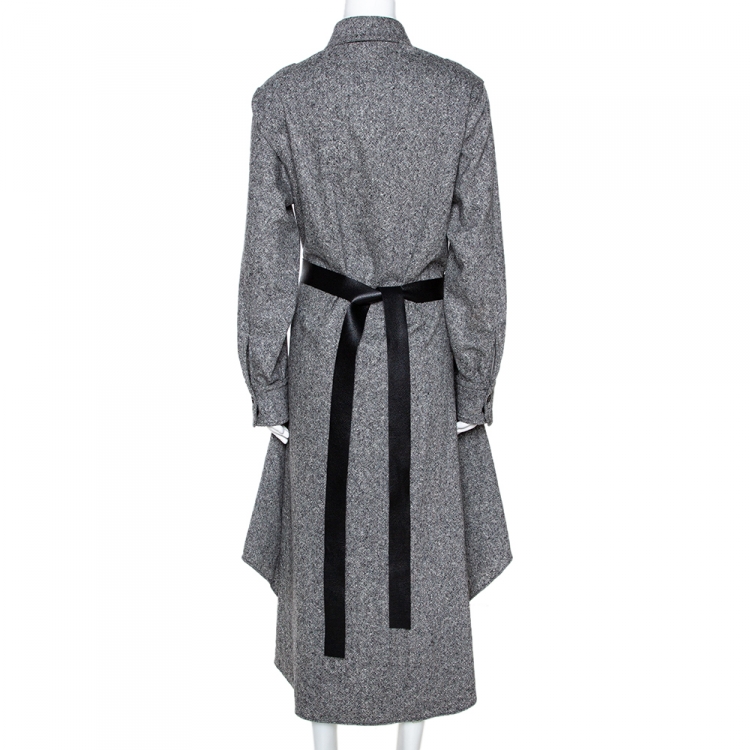 Pre Owned Stella McCartney Monochrome Wool Belted Shirt Dress M
