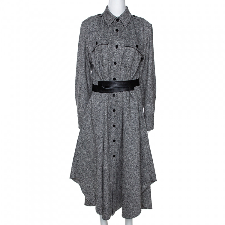 Pre Owned Stella McCartney Monochrome Wool Belted Shirt Dress M