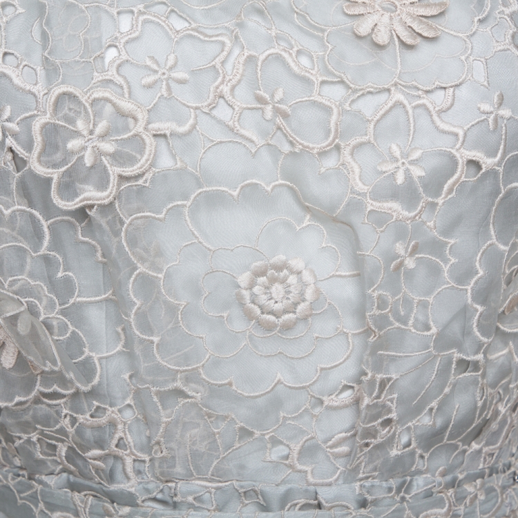 Pre Owned Stella McCartney Pale Grey Floral 3D Lace Rosea One Shoulder Dress M