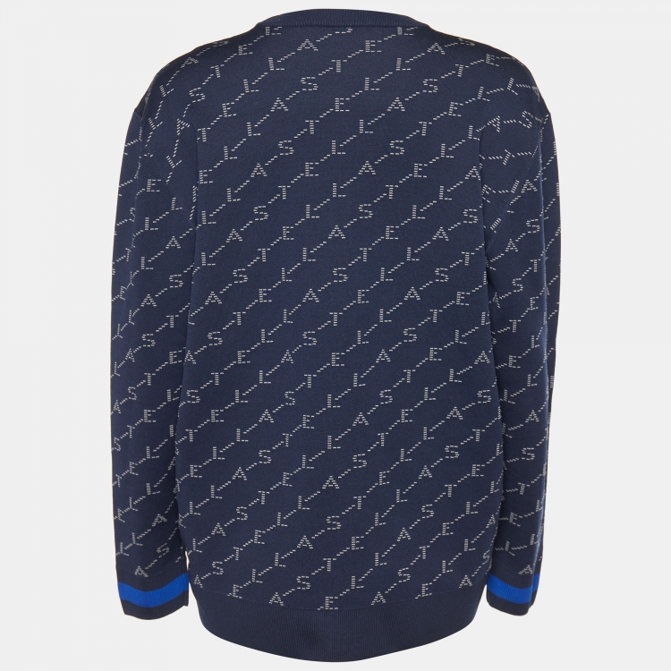 Pre Owned Stella McCartney Navy Blue Logo Intarsia Cotton Knit Crewneck Sweatshirt S
