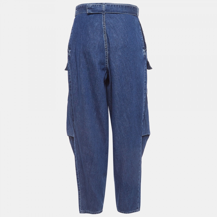 Pre Owned Stella McCartney Blue Denim Belted Cargo Pants M Waist 29''