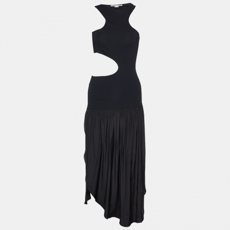 مملوكة مسبقًا Stella McCartney Black Stretch Knit and Satin Cut-Out Midi Dress S