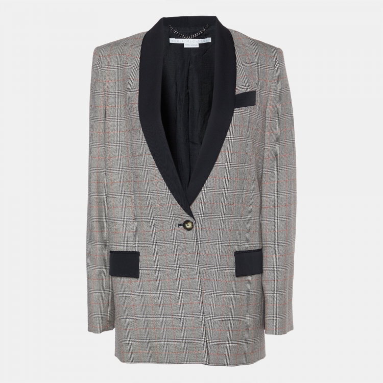 Pre Owned Stella McCartney Grey Checkered Patterned Wool Overcoat S