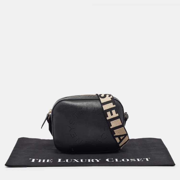 Pre Owned Stella McCartney Black Faux Leather Perforated Logo Mini Camera Bag