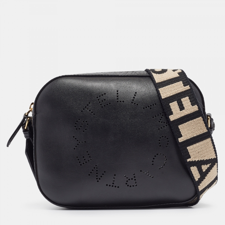 Pre Owned Stella McCartney Black Faux Leather Perforated Logo Mini Camera Bag