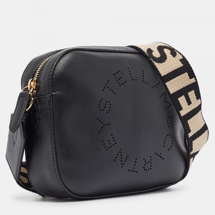 Pre Owned Stella McCartney Black Faux Leather Perforated Logo Mini Camera Bag