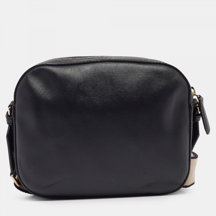 Pre Owned Stella McCartney Black Faux Leather Perforated Logo Mini Camera Bag