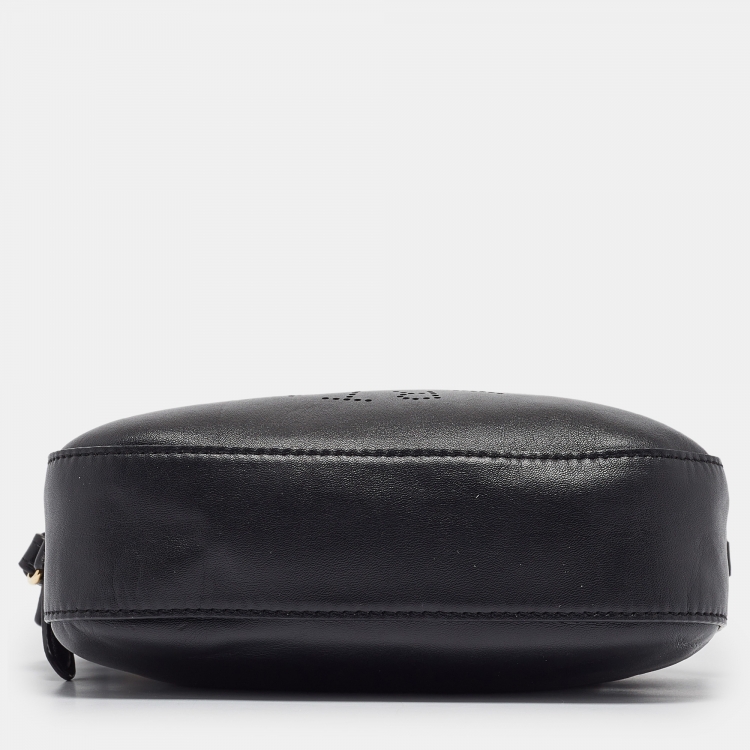Pre Owned Stella McCartney Black Faux Leather Perforated Logo Mini Camera Bag