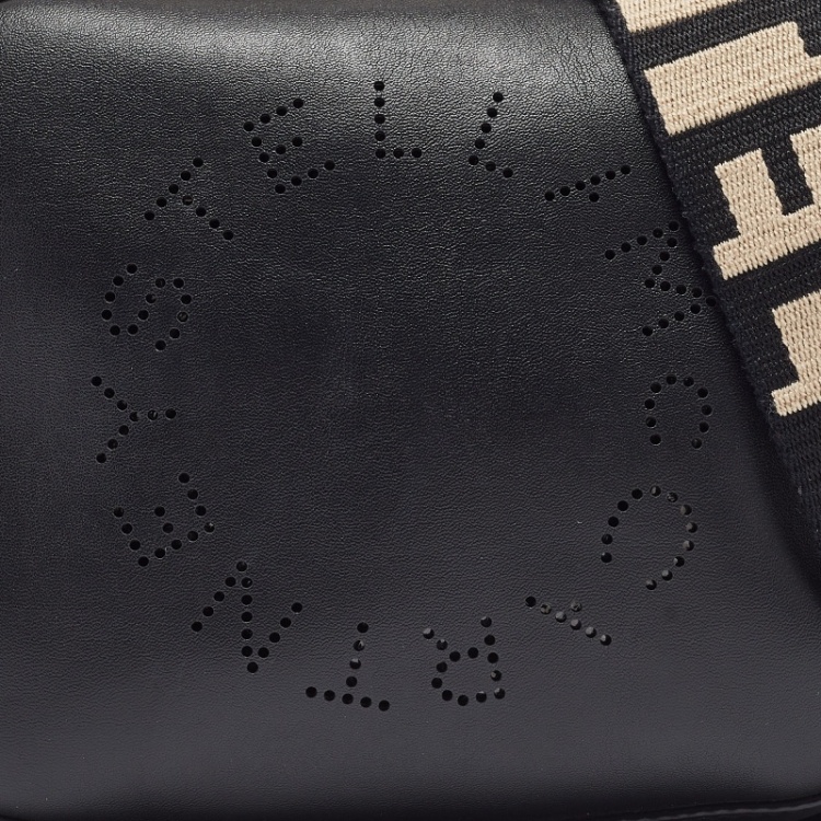 Pre Owned Stella McCartney Black Faux Leather Perforated Logo Mini Camera Bag