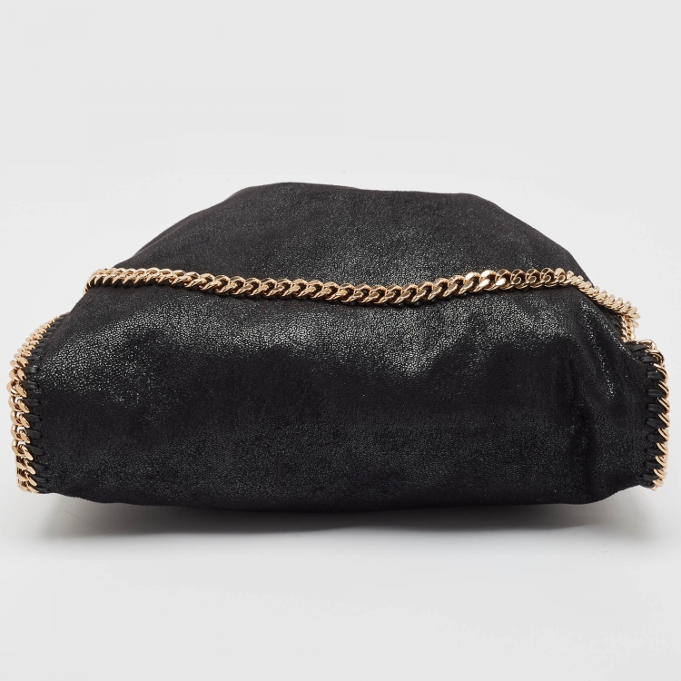 Pre Owned Stella McCartney Black Faux Leather Fold Over Falabella Tote