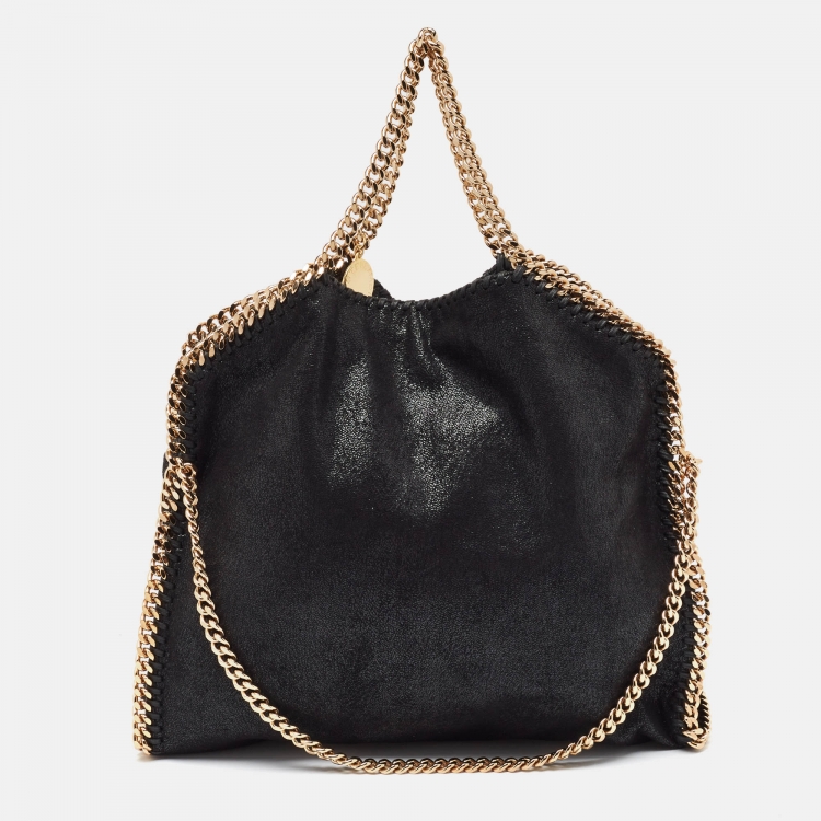 Pre Owned Stella McCartney Black Faux Leather Fold Over Falabella Tote