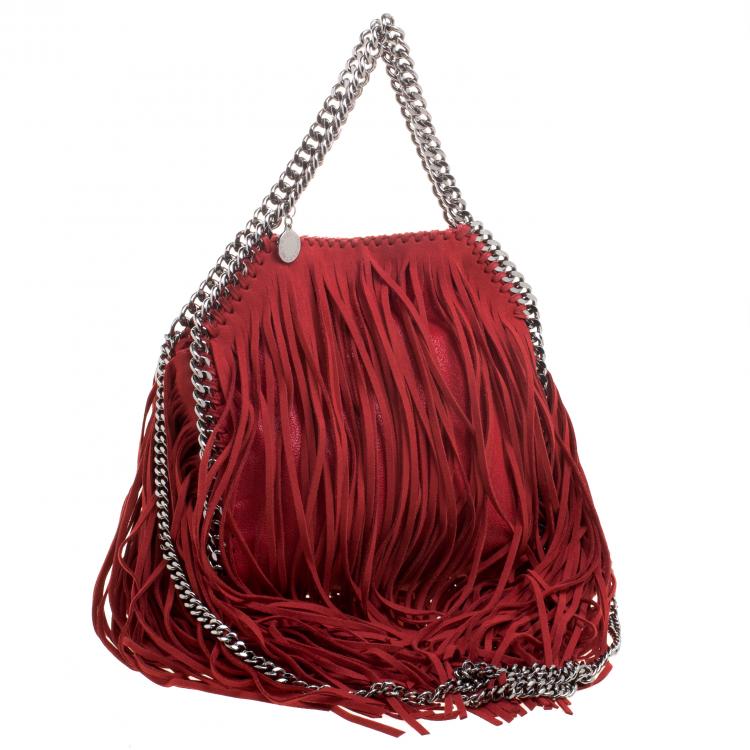 Pre Owned Stella McCartney Red Faux Leather Mini Falabella Fringe Tote