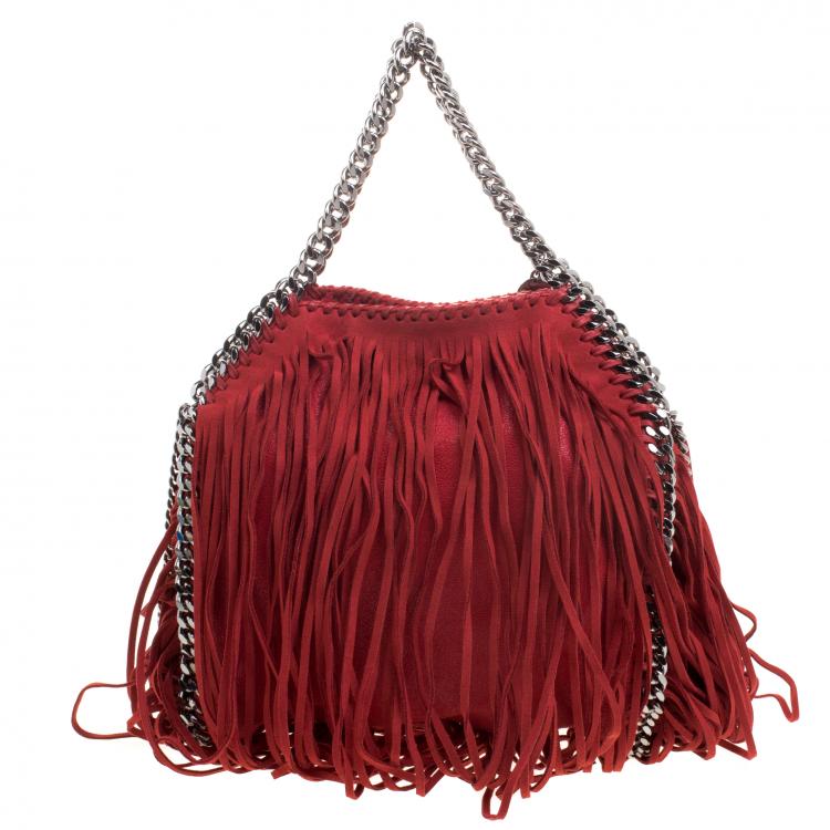 Pre Owned Stella McCartney Red Faux Leather Mini Falabella Fringe Tote