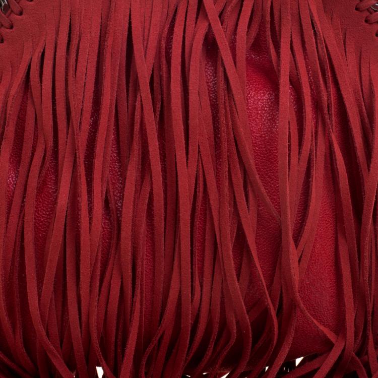 Pre Owned Stella McCartney Red Faux Leather Mini Falabella Fringe Tote