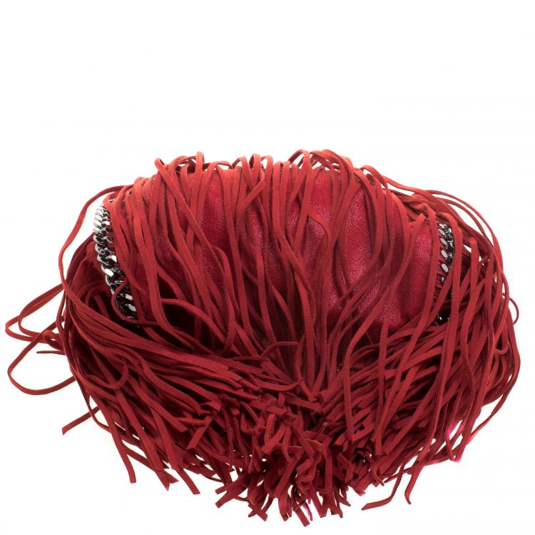 Pre Owned Stella McCartney Red Faux Leather Mini Falabella Fringe Tote