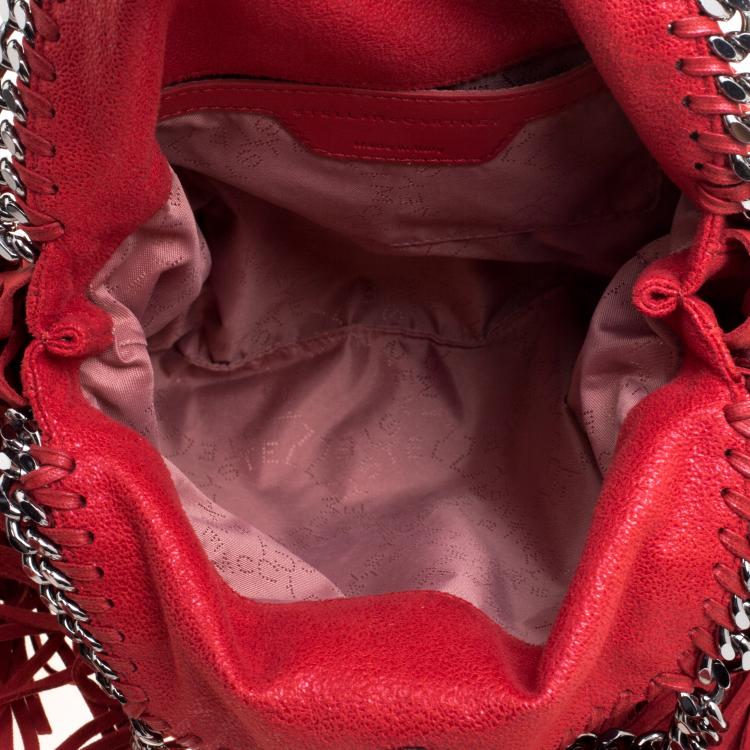 Pre Owned Stella McCartney Red Faux Leather Mini Falabella Fringe Tote