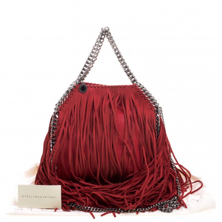 Pre Owned Stella McCartney Red Faux Leather Mini Falabella Fringe Tote