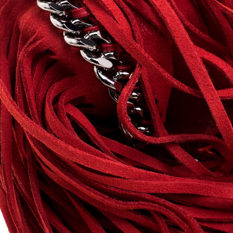 Pre Owned Stella McCartney Red Faux Leather Mini Falabella Fringe Tote