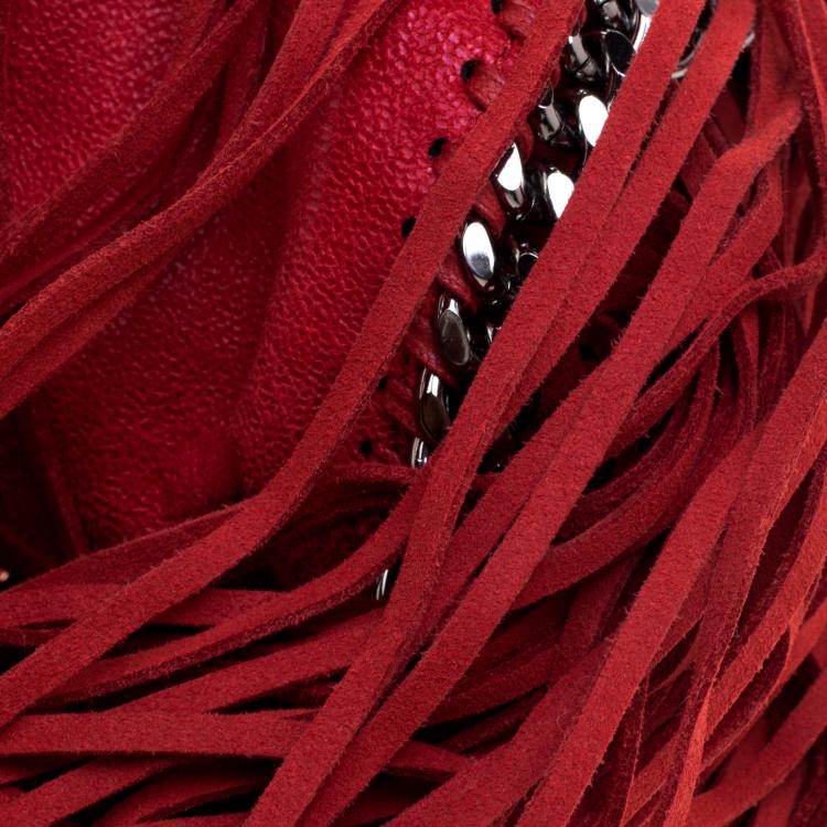 Pre Owned Stella McCartney Red Faux Leather Mini Falabella Fringe Tote