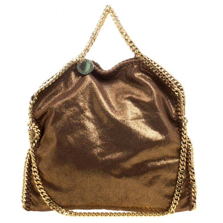 Pre Owned Stella McCartney Metallic Gold Faux Leather Small Falabella Tote