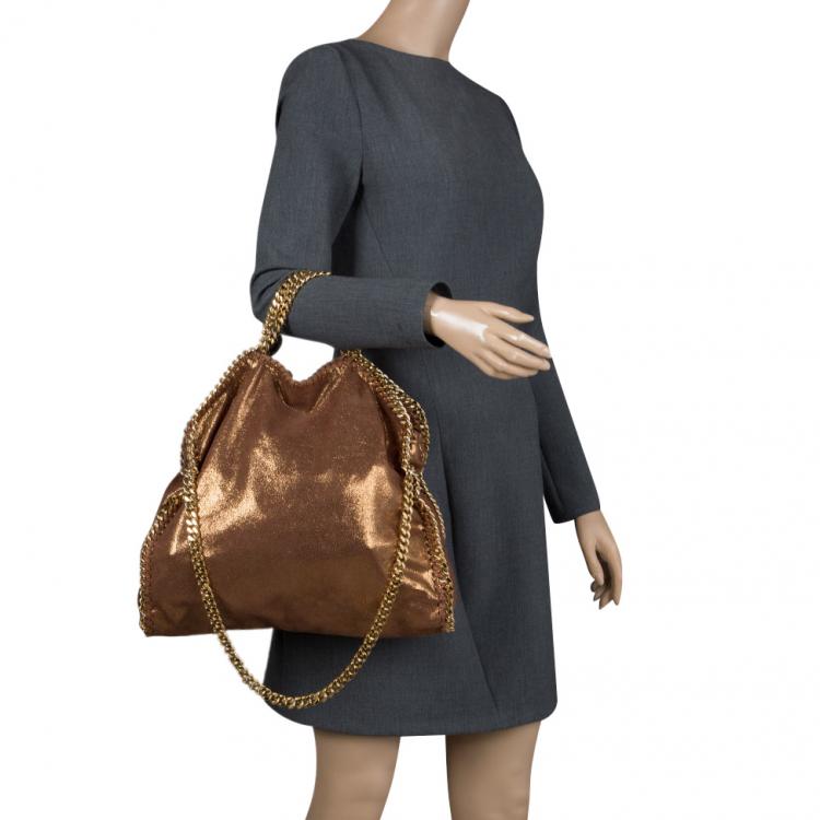 Pre Owned Stella McCartney Metallic Gold Faux Leather Small Falabella Tote