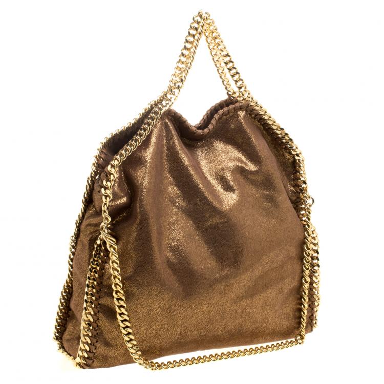 Pre Owned Stella McCartney Metallic Gold Faux Leather Small Falabella Tote