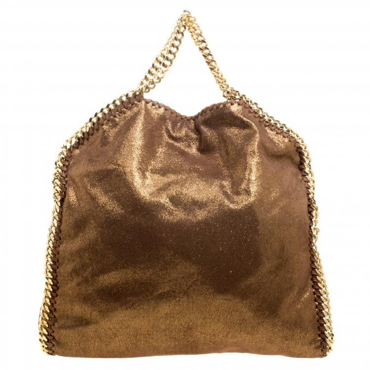 Pre Owned Stella McCartney Metallic Gold Faux Leather Small Falabella Tote