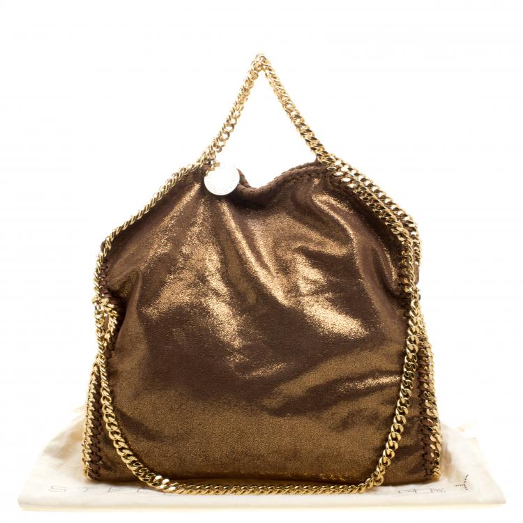 Pre Owned Stella McCartney Metallic Gold Faux Leather Small Falabella Tote