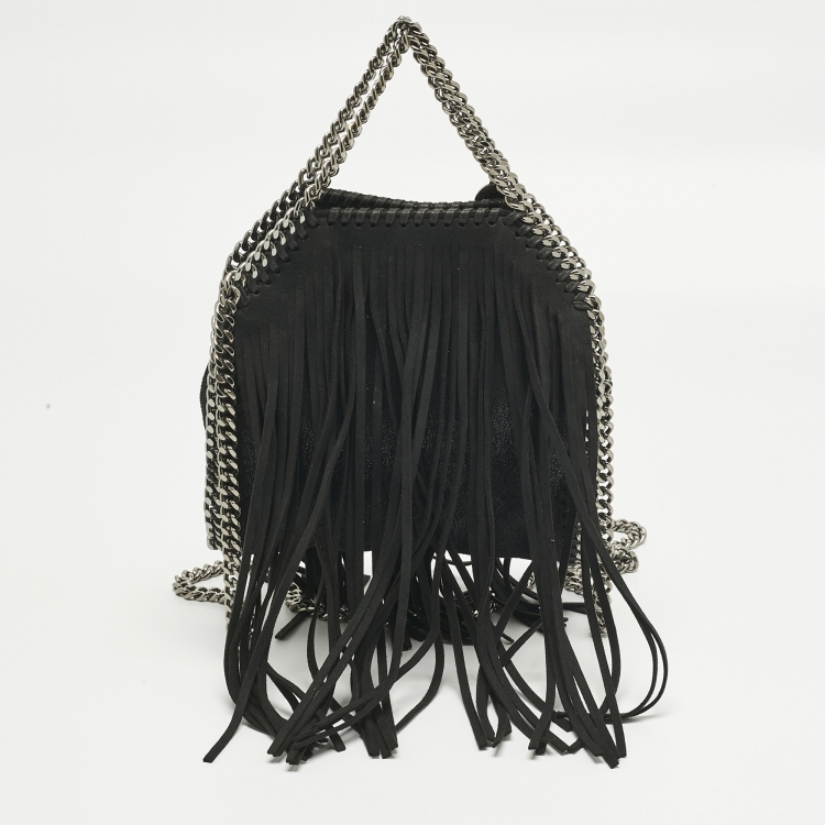 Pre Owned Stella McCartney Black Faux Suede Tiny Falabella Tote