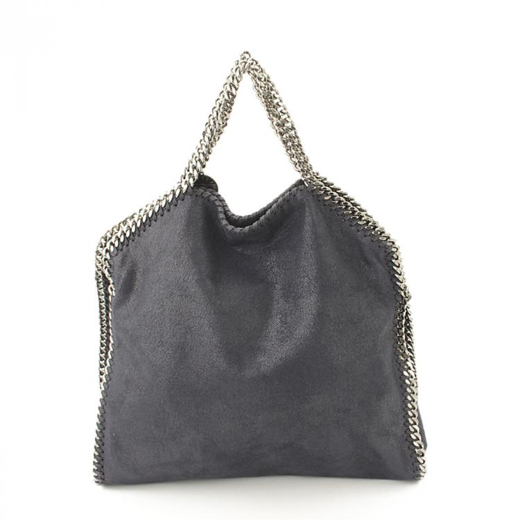 Pre Owned Stella McCartney Navy Shaggy Deer Faux-Leather Falabella Fold Over Tote