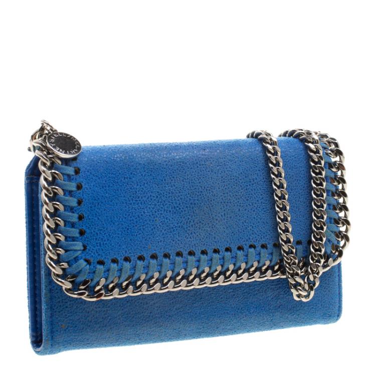 Pre Owned Stella McCartney Blue Faux Suede Falabella Phone Wallet On Chain