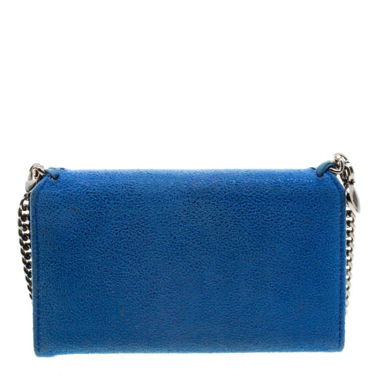 Pre Owned Stella McCartney Blue Faux Suede Falabella Phone Wallet On Chain