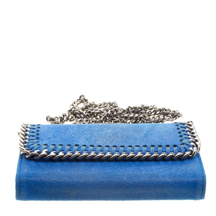 Pre Owned Stella McCartney Blue Faux Suede Falabella Phone Wallet On Chain