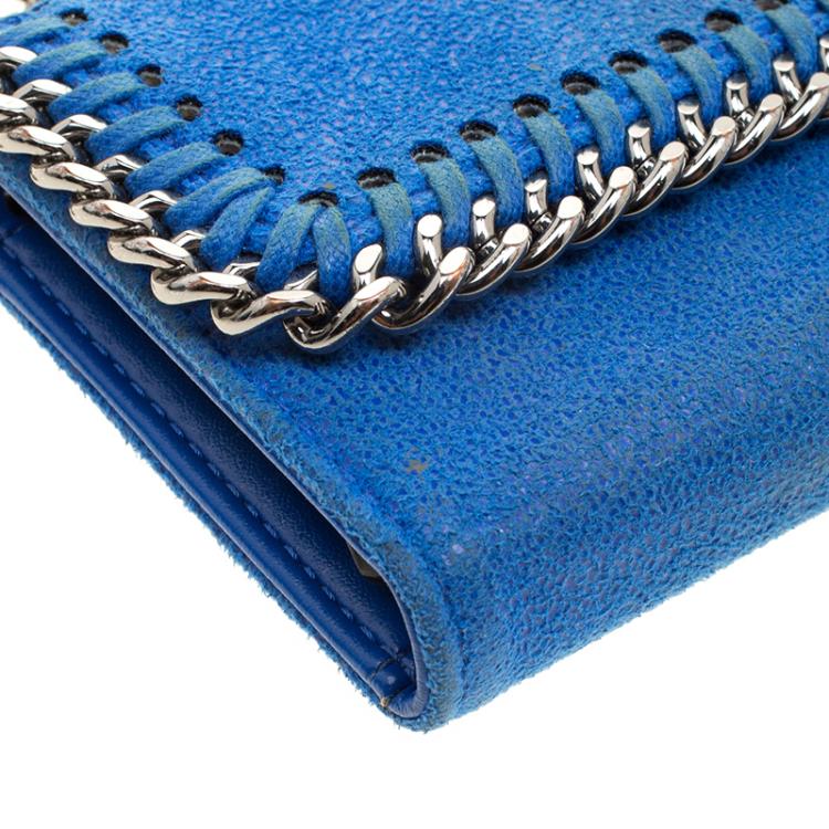 Pre Owned Stella McCartney Blue Faux Suede Falabella Phone Wallet On Chain