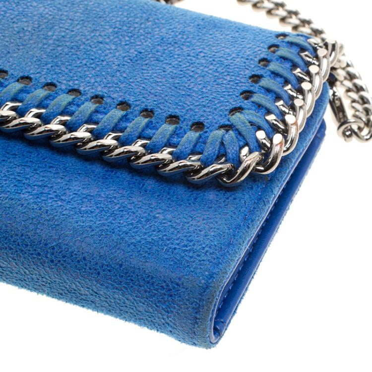 Pre Owned Stella McCartney Blue Faux Suede Falabella Phone Wallet On Chain