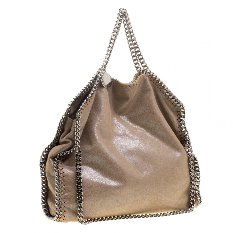 Pre Owned Stella McCartney Dark Beige Faux Leather Falabella Fold Over Tote