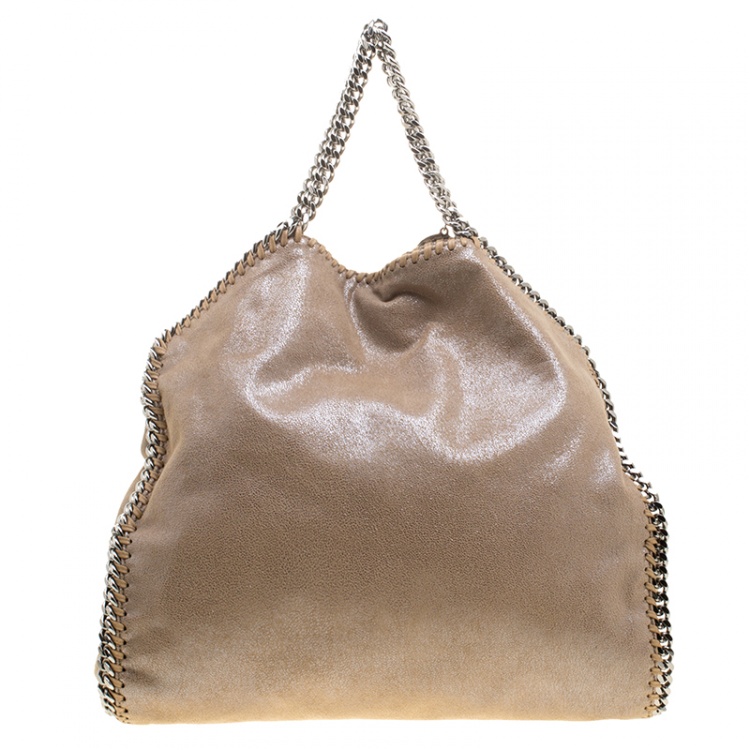 Pre Owned Stella McCartney Dark Beige Faux Leather Falabella Fold Over Tote