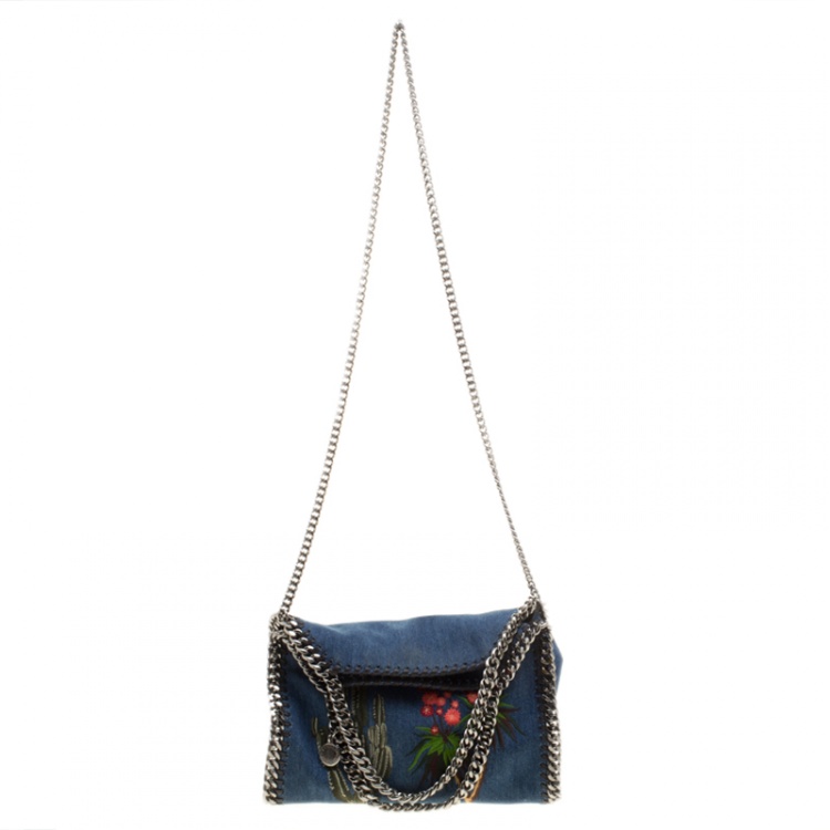 Pre Owned Stella McCartney Blue Denim Embroidered Mini Falabella Tote