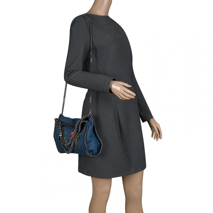 Pre Owned Stella McCartney Blue Denim Embroidered Mini Falabella Tote