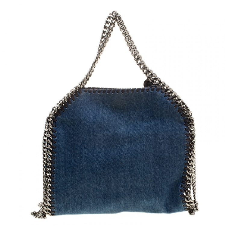 Pre Owned Stella McCartney Blue Denim Embroidered Mini Falabella Tote