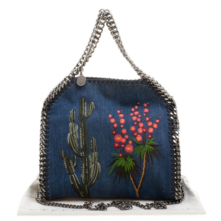 Pre Owned Stella McCartney Blue Denim Embroidered Mini Falabella Tote
