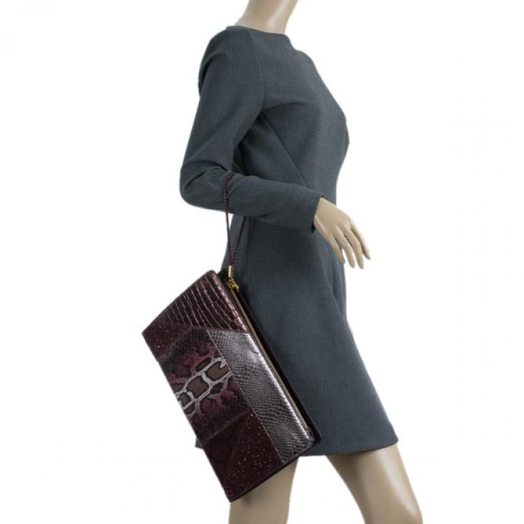 Pre Owned Stella McCartney Red Faux Leather Patchwork Oversized Waverley Clutch