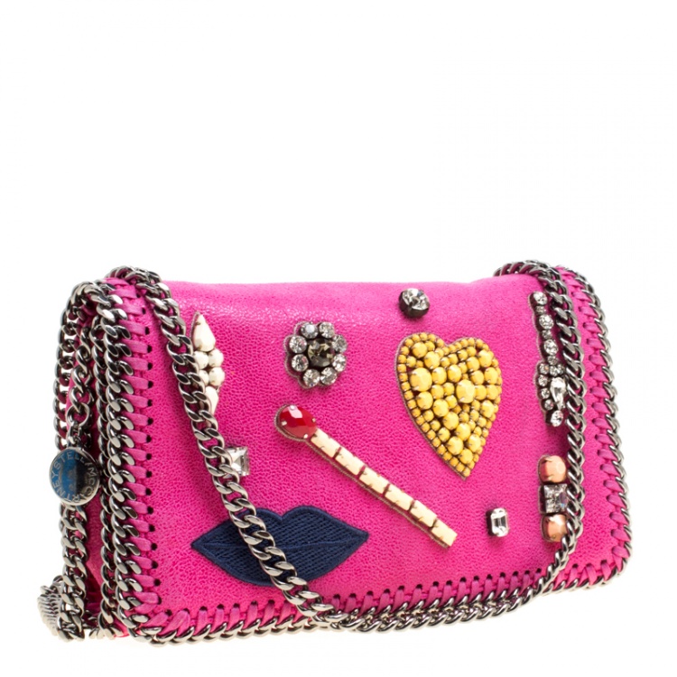 Pre Owned Stella McCartney Pink Faux Leather Embellished Falabella Crossbody Bag