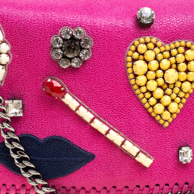 Pre Owned Stella McCartney Pink Faux Leather Embellished Falabella Crossbody Bag